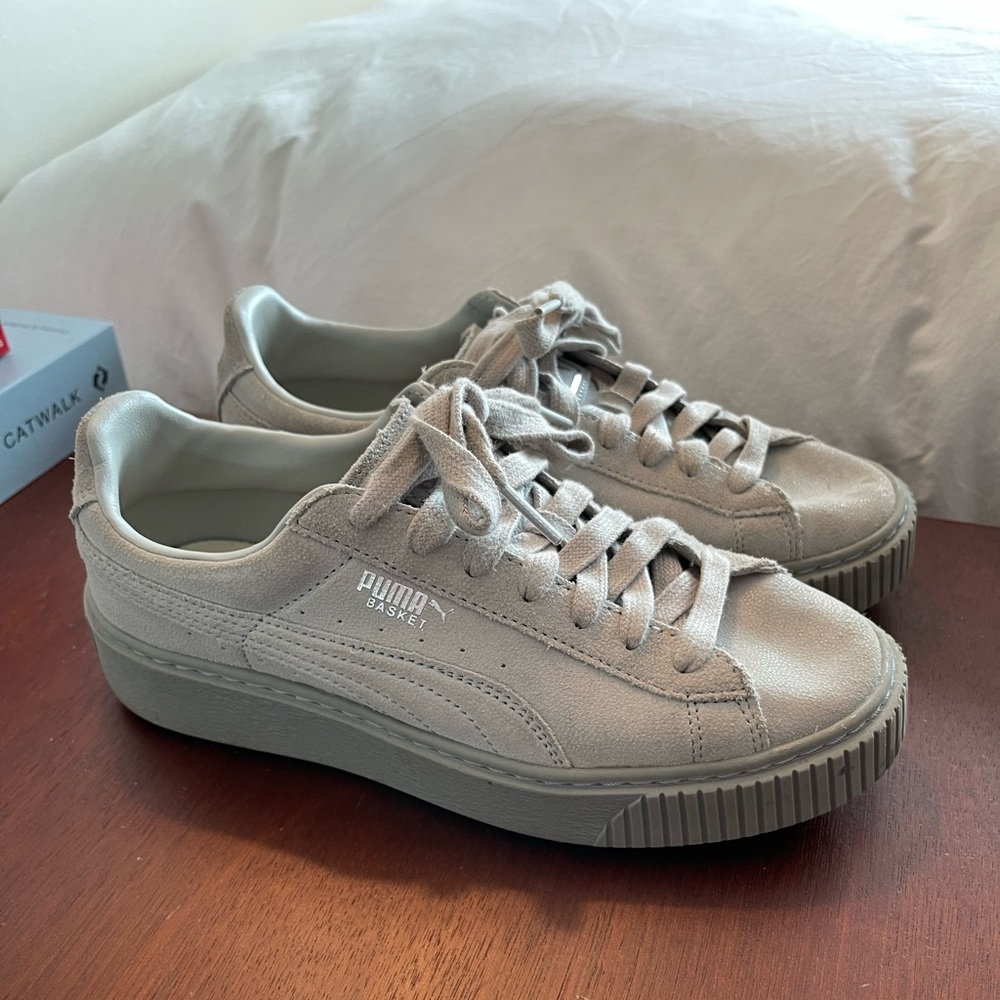 PUMA basket grey suede platform sneakers